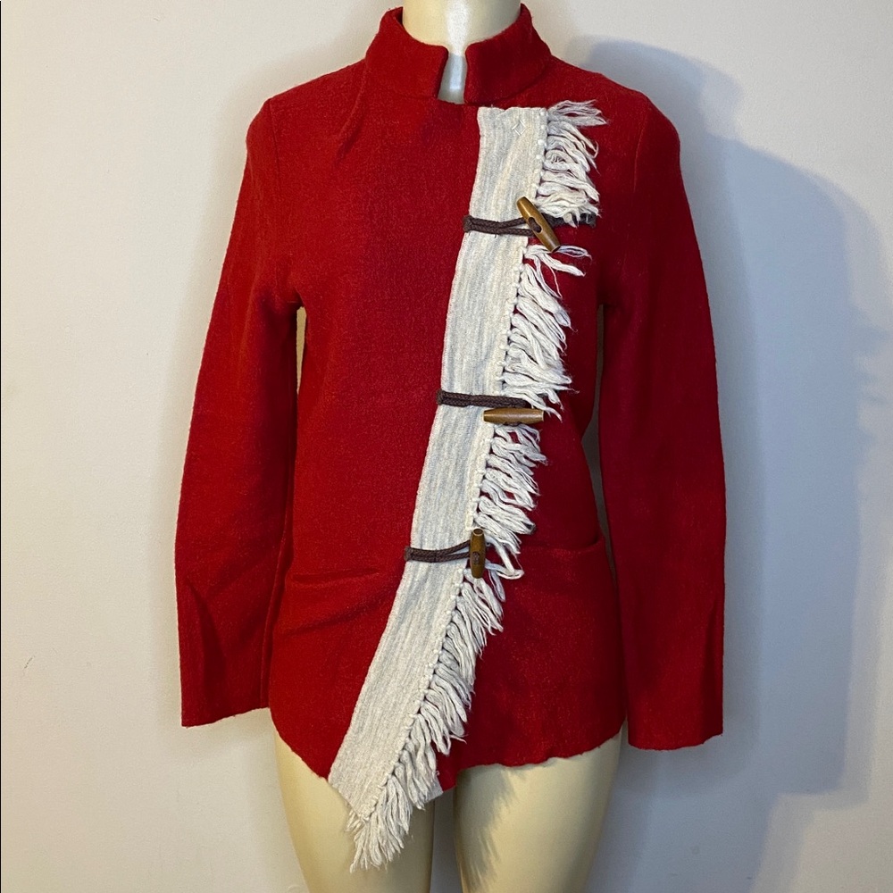 Sparrow By Anthropology Vibrant Red Fringe Cardigan Size S